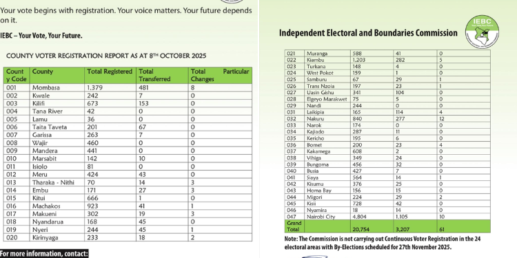 The Iebc List Showing Number Of Registered Voters As Of October 8, 2025. 