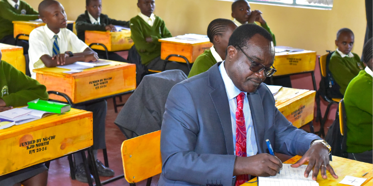 Ministry of Education CS Julius Ogamba during his visit of schools in Kajiado County to assess the state of preparedness for the new school term. PHOTO/Julius Ogamba