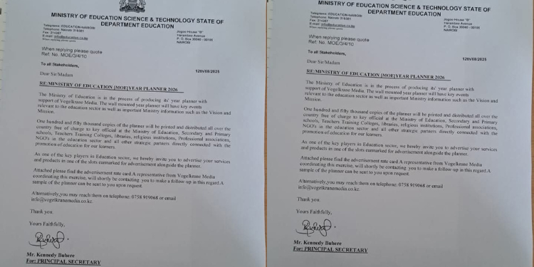 The Fake Letter To The Ministry Of Education Purportedly Signed By Former Head Of Communication At The State Department Of Basic Education, Kennedy Buhere. Photo/Kennedy Buhere Facebook.