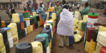 Residents Lining Up To Get Water From Water Vendors. Nairobi Water