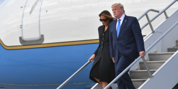 President Trump And First Lady Melania Trump Leaving Air Force One Upon Arrival At Shannon Airport In Ireland Last Week. Photo/Mandel Ngan/Afp