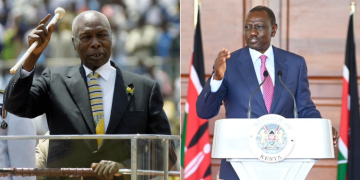 Late President Daniel Moi And President William Ruto. Photo/ Pcs