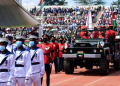 The Casket Carrying The Remains Of Former Kenyan President Mwai Kibaki Arrives In His Cortege For His Memorial Service At The Nyayo National Stadium In Nairobi On April 29, 2022.