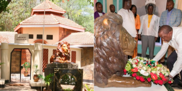 Jaramogi Oginga Odinga Mausoleum At Kang'O Ka Jaramogi In Bondo, Siaya County And Former President Uhuru Kenyatta Laying Wreath