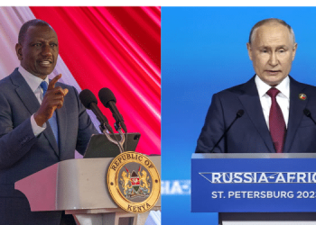 President William Ruto And Russia President Vladimir Putin. Photo/ Pcs. Putin