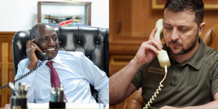 Details Of Ruto, Zelenskyy Talks With Kenyans Caught Up In Ukraine - Russia War A Photo Collage Of President William Ruto And Ukrainian President Volodymyr Zelensky Photo/Pcs/Ukrainian Govt