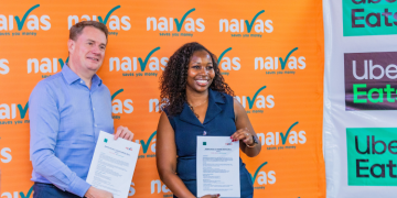 Naivas, Uber Eats Roll Out Online Shopping Service In Select Naivas Branches In Nairobi A Photo Of Naivas Ceo Andreas Von Paleske And Uber Eats General Manager Wangui Mbugua During The Launch Of Their Partnership On November 13,2025 Photo/Naivas
