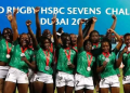 A photo of the Kenya Lionesses rugby team celebrating their victory at the World Rugby HSBC Sevens. PHOTO/Kenya Lionesses