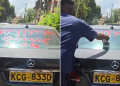 Nairobi Kanjos Start Spray-Painting Cars Parked Illegally Nairobi City Council Kanjo Spraying A Parked Car'S Windscreen. Photo/Sikikafb