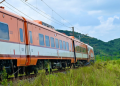 An Electric Train On The Tanzania Sgr In Dar Es Salaam During Its Trial Phase.