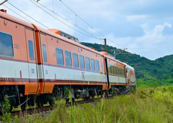 An Electric Train On The Tanzania Sgr In Dar Es Salaam During Its Trial Phase.