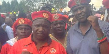 A Photo Of Activists Bob Njagi And Nicholas Oyoo In Uganda Attending Bobby Wine Political Rally. Photo/ Bobi Wine (Facebook)